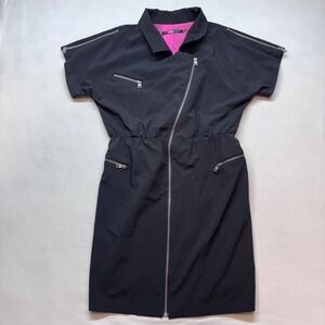 Marc New York Black Moto Style Dress with Pink Lining Size 12‎
